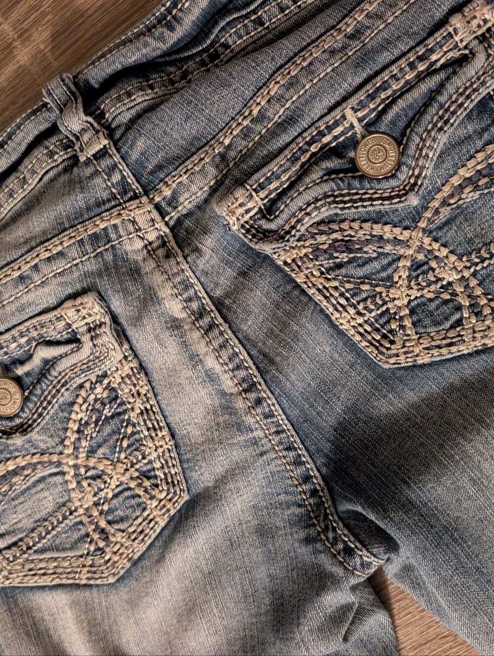 Wallflower Women's Light Blue Embroidered Bootcut Jeans
